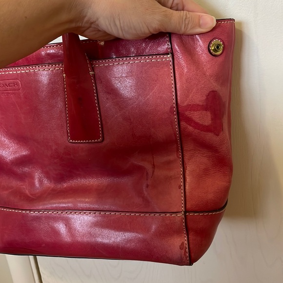 Coach raspberry pink turnlock leather carry all pocket zip tote 👜 - Picture 10 of 12